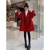 圣汀红色呢子，大衣女中长款2021年冬季韩版小个子气质西装领毛