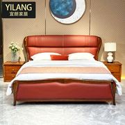 现代新中式乌金木真皮床简约小户型主卧1.8米双人床豪华实木婚床