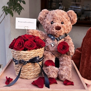 情人节浪漫泰迪熊永生花摆件送朋友送女友礼物