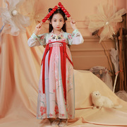 中国风长袖古风连衣裙童，加厚儿童女雪纺，红虎红萌猫汉服
