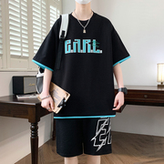 青少年篮球套装男夏季宽松短袖短裤两件套初高中学生大童男装t恤