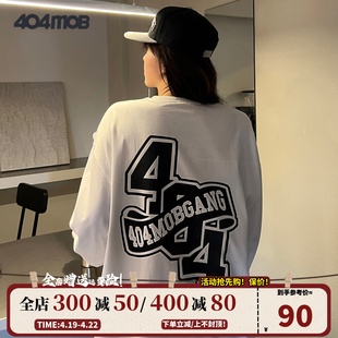 404mob创意logo美式潮牌春秋圆领，套头宽松情侣装，基础长袖t恤男女