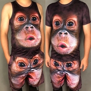 抖音猩猩t恤男短裤套装，夏季潮男两件套大码短袖，搞笑图案猴子套装