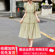 杭州大牌真丝连衣裙女装夏季V领气质时尚短袖显瘦桑蚕丝裙子