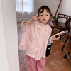 tckids2024春款“是粉色的”娃娃，领蝙蝠袖，娃娃衫衬衫九分袖