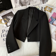黑色短款西装外套女春秋季日系2024小个子，小众设计感修身上衣