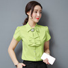 夏季韩版衬衫女纯色职业装女短袖，服通勤ol雪纺衬衣绿色时尚洋气潮