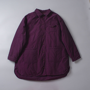 壹旧冬季齐紫色高密长绒棉翻领单排扣宽松白鹅绒羽绒衬衫外套棉衣
