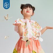 年衣女童衬衫短袖夏复古(夏复古)灯笼袖童话蝴蝶，衬衣儿童甜美娃娃衫