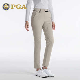 美国pga高尔夫裤子女士，春夏长裤弹力面料，拼色腰线修身显瘦小脚裤