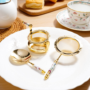 日本Minton明顿茶漏镀金色茶勺骨瓷茶滤茶漏滤茶器预