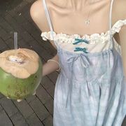 蝴蝶结盐系少女海边连衣裙假两件夏季气质梨型身材穿搭吊带裙子女