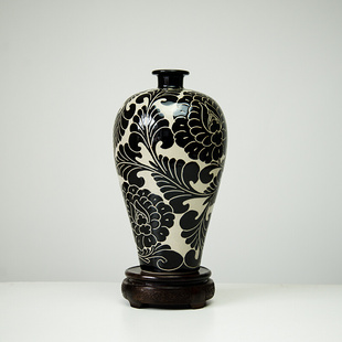 磁州窑中式简约手绘瓷器，花瓶摆件客厅台面，陶瓷插花家居装饰工艺品