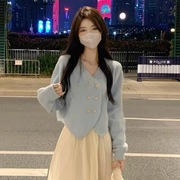 时尚奶fufu针织开衫2023早秋小清新温柔风纽扣上衣百搭女外套