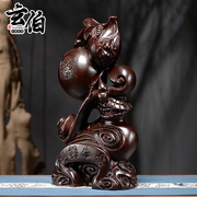 黑檀实木雕福禄如意葫芦摆件木头雕刻葫芦居家客厅装饰送礼工艺品