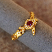 红宝石骨节钻石蛇戒戒指吊坠链条18k金镶嵌(金镶嵌)珠宝宝石天然
