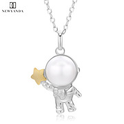 法国CanaryKissS纯银珍珠吊坠女创意设计宇航员太空人锁骨链