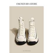 chengnarastore白色厚底高帮，帆布鞋女2023设计感百搭休闲板鞋