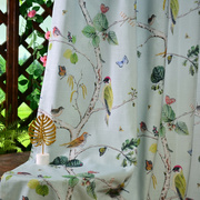 北欧简约现代美式田园花鸟花卉，图案棉麻亚麻印花窗帘布料成品加工