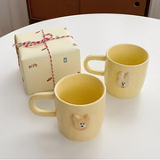 装ins奶黄色，陶瓷马克杯立体小熊，牛奶咖啡杯大容量水杯子
