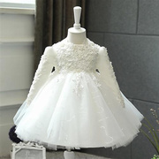花童婚礼小女孩白色礼服，女童生日公主裙，儿童钢琴演奏高端表演礼服