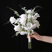 仿真花白色玫瑰波斯菊新娘拍照手捧花影楼假花婚礼摄影道具花束