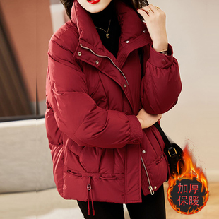 红色羽绒棉服女短款2023时尚，宽松显瘦加厚保暖设计感小众棉衣