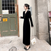春秋2024年韩版气质女装高级感赫本风高端长袖黑色丝绒连衣裙