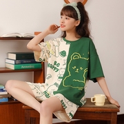 夏季睡衣女纯棉可爱韩版卡通，短袖薄款两件套装，大码春秋学生家居服
