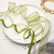 法式森系草绿色纱带丝带，手工diy发饰蝴蝶结发夹，材料制作发卡包装