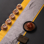 鹿皮绒防水茶席套装布置设计手绘禅意茶盘茶具垫中式茶道桌旗日式