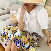 夏季气质淑女衬衣女，短袖白色薄款上衣，法式设计感韩国品质女装