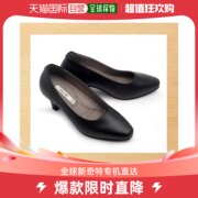 韩国直邮baniflat女士，菱形浅口式鞋高跟黑色皮鞋