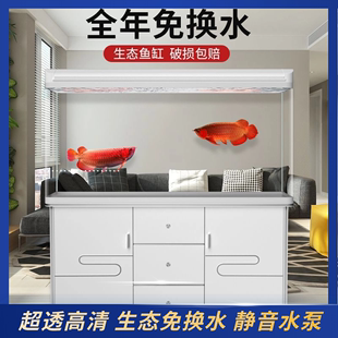 大鱼缸鱼缸客厅家用大中小型水族箱白玻璃(白玻璃)生态免换水带底柜金鱼缸(金鱼缸)