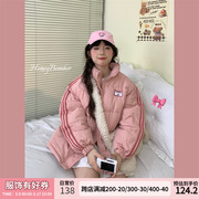 甜心轰炸机 日系甜美短款条纹立领棉服女秋冬季休闲宽松棉衣外套