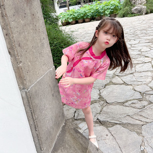 女童旗袍夏季儿童民国童装，纯棉碎花改良低领连衣裙宝宝汉服中国风