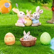微景观兔子摆件可爱树脂，动物创意手工多肉，花盆装饰蛋糕复活节摆设