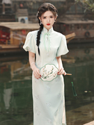 绿色复合蕾丝旗袍新中式，小个子改良版年轻款少女绝美连衣裙