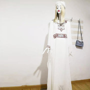 沙漠旅游白色超仙仙女裙钉珠，迪拜旅游连衣裙，演出裙摩洛哥拖地长裙