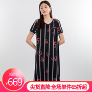 HONRN/红人女裙设计感特别连衣裙夏季印花短袖圆领中长款显瘦裙子