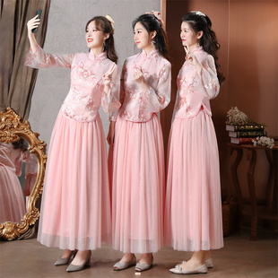 伴娘服女2023中式伴娘团闺蜜姐妹裙复古中国风平时可穿长裙