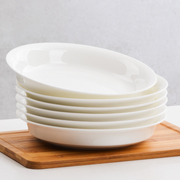 白色骨瓷盘子家用菜盘子圆形深盘子汤盘沙拉盘饭盘8英寸陶瓷餐盘