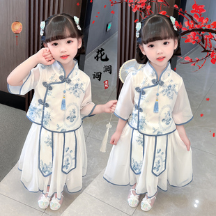 中国风旗袍汉服女童，夏款青花瓷古装民国风，连衣裙儿童节童装唐装潮
