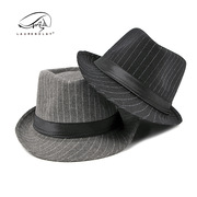 英伦风爵士帽春季平顶礼帽男款黑色条纹休闲时尚中老年男士毛呢帽