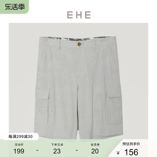 EHE男装 夏季原创设计工装风亚麻混纺休闲短裤男裤子