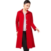 秋季中长红风衣韩版翻领纯色外套中年优雅时尚修身2021潮