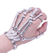夸张骷髅手骨手链合金骨头五指戒指手环可伸缩一体链外骨骼手饰