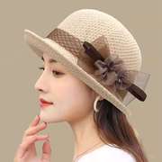 针织盆帽女式夏季薄款透气花朵中老年妈妈，渔夫帽小檐卷边太阳帽子