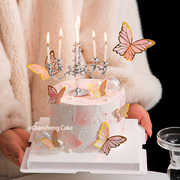网红复古蜡烛台蛋糕装饰摆件烫金蝴蝶幻彩球，女神生日烘焙装饰插件