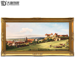 欧式客厅装饰画手绘田园，风景油画欧式建筑风景，油画客厅壁画n17